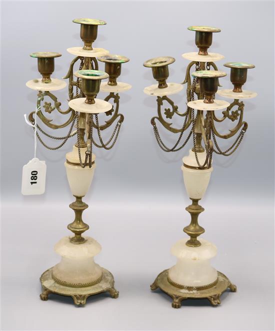 Pair of Victorian onyx and brass Candelabra